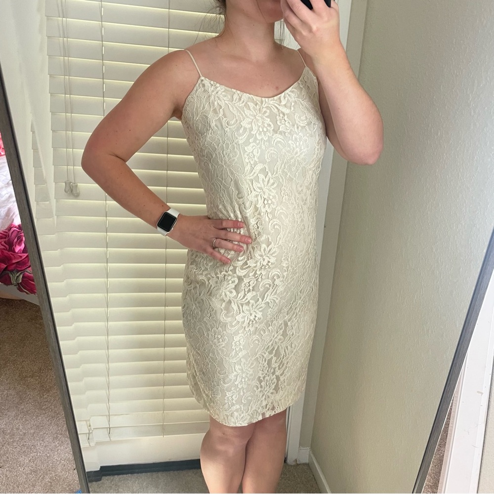 Vintage Lauren Ralph Lauren ivory cream sleeveless lace dress bridal size 6 S
